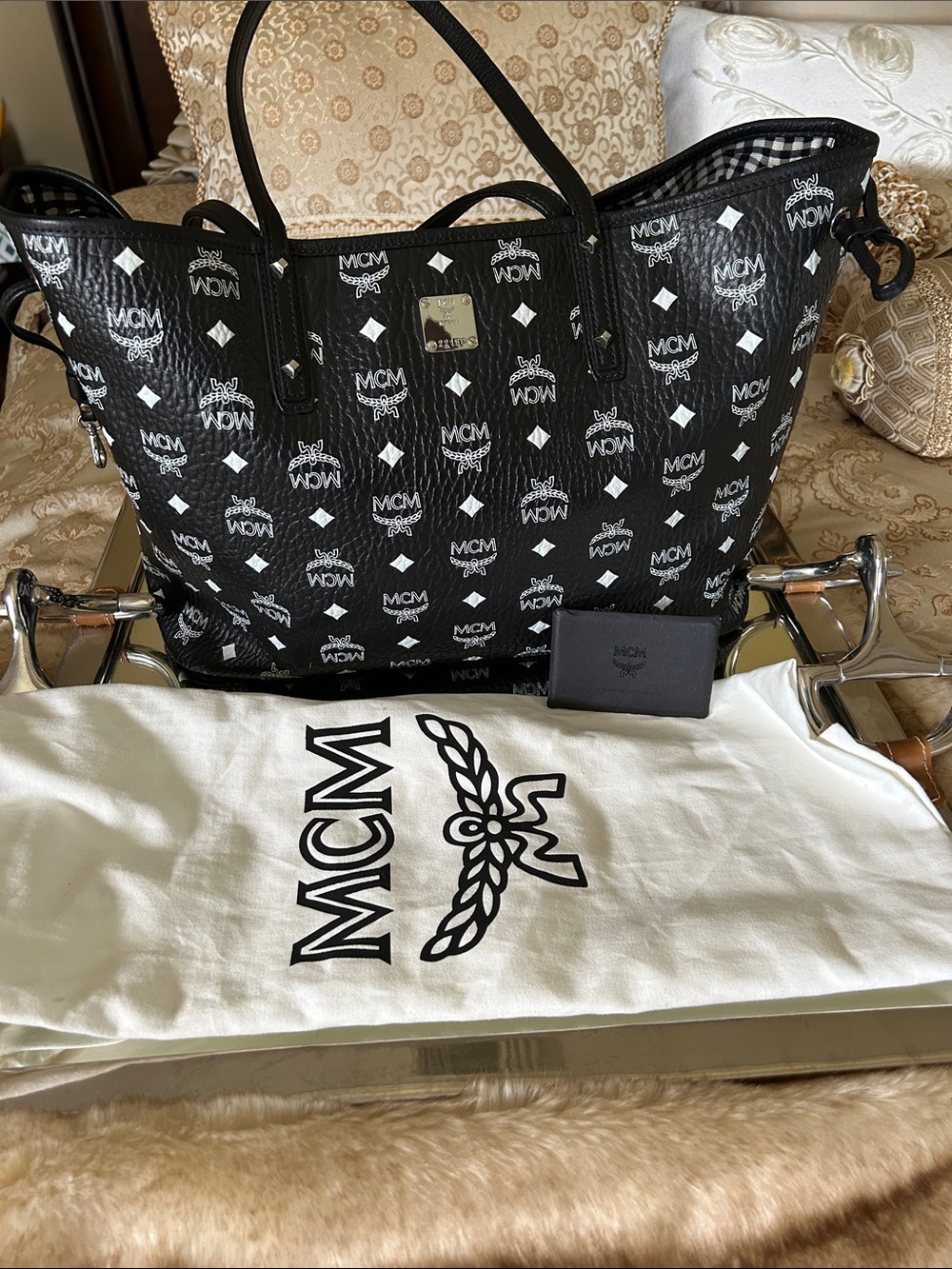 MCM Black & White Visetos Logo Medium Shopper Tote…NWOT..,Full Inclusion…COA
